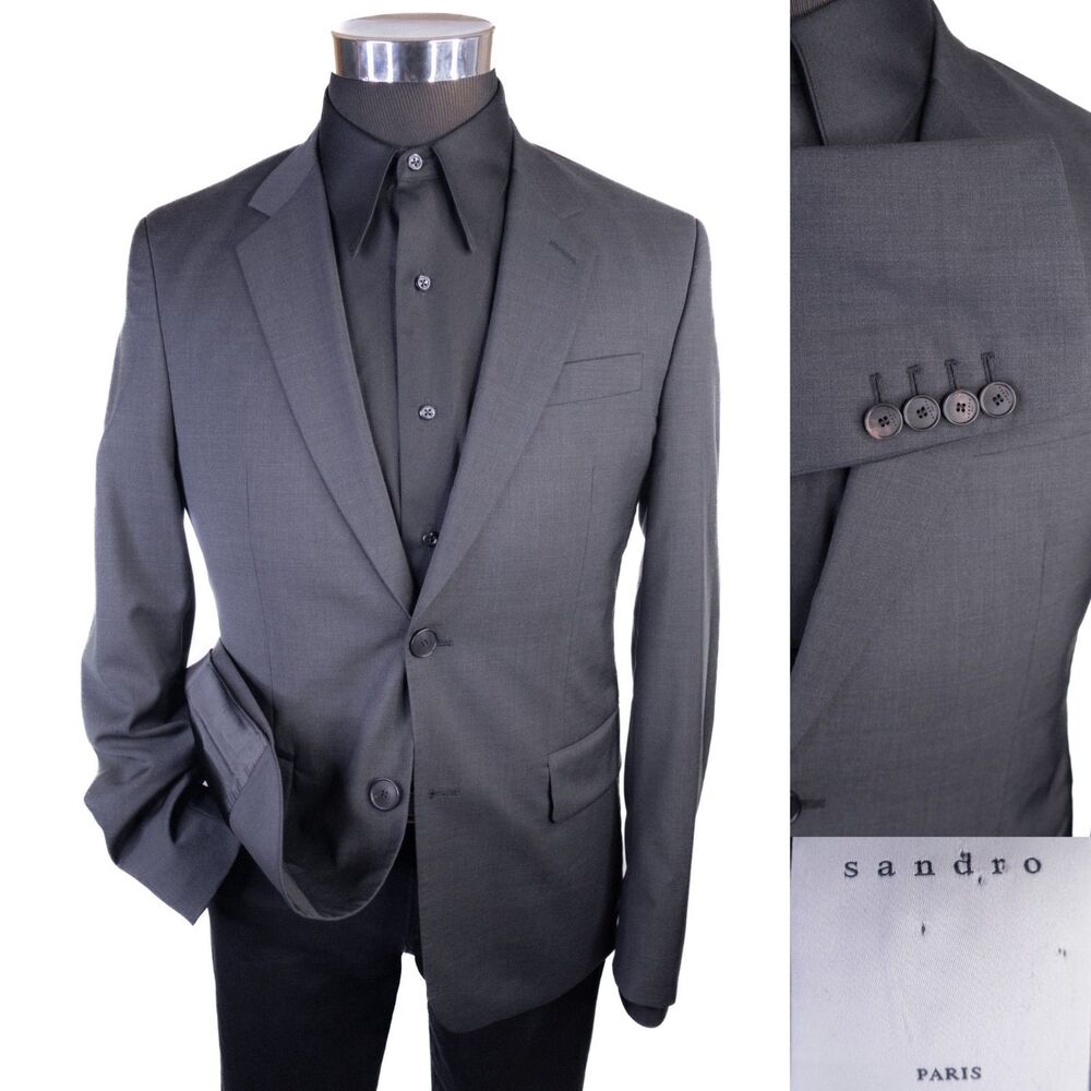 Sandro Paris Blazer Sport Coat Size EU 46 US 36R Wool Two Button Jacket Solid